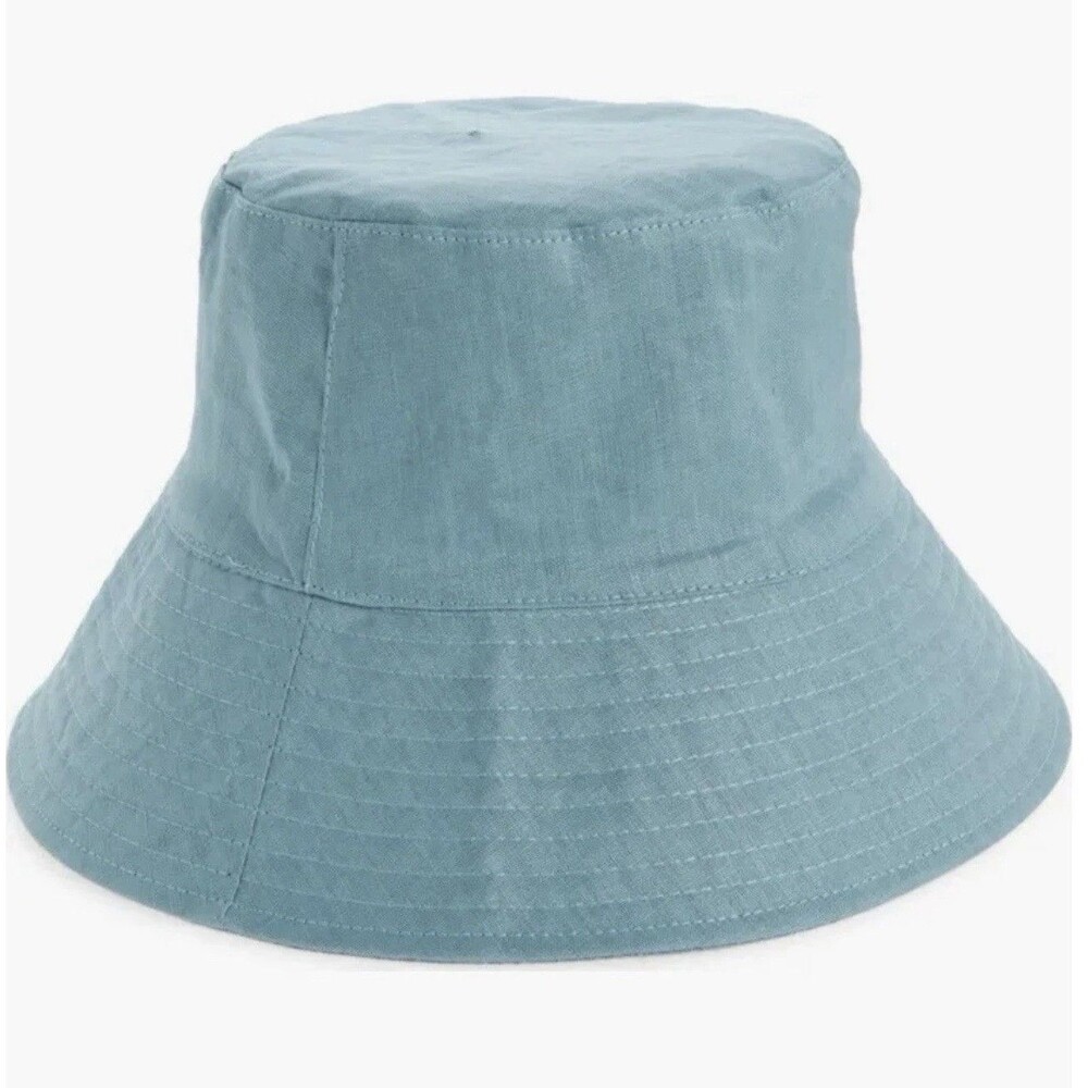 Treasure & Bond Teal Dusty Sun Protection Beach Linen Bucket Hat One Size New